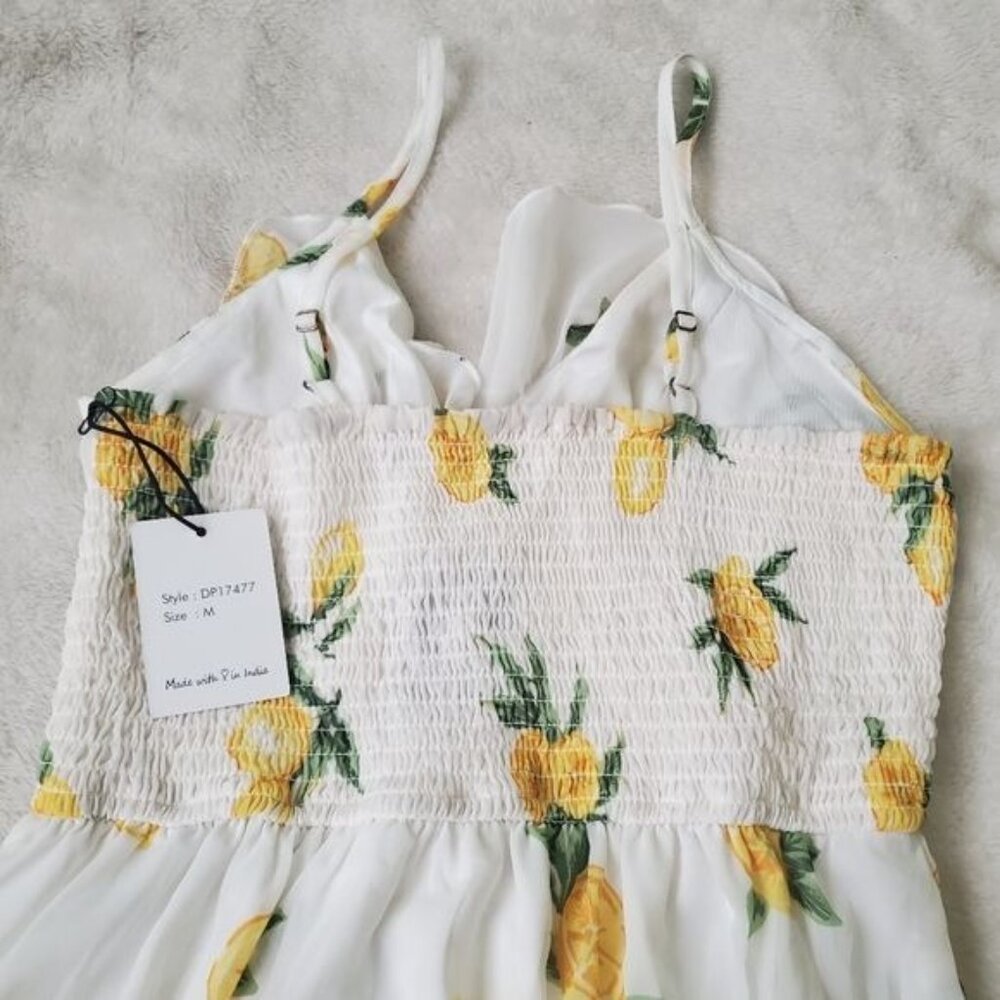 Japna Womens mini dress size medium lemons printed wrap adjustable straps nwt - Picture 8 of 13